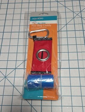 Red Dog Poo Bag Caddy with Clip, W/1 Roll Bags, NIP